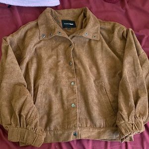 Vintage style brown corduroy style varsity bomber jacket off shoulder jacket